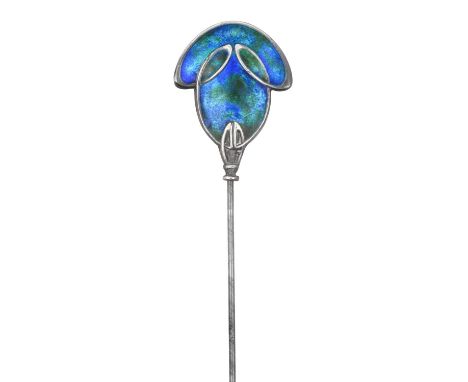 An Art Nouveau Enamel Hat Pin, attributed to Archibald Knox for Liberty &amp; Co Ltdof shield form, enamelled in blue and gre