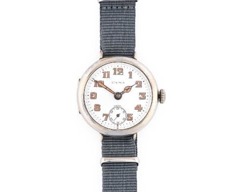 Cyma: An Early Enamel Dial Wristwatch, signed Cyma, 1920's, manual wound lever movement signed, movement adjusted to three po