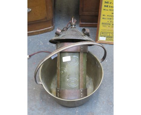 BRASS JAM PAN AND HAMMERED CEILING LIGHT 