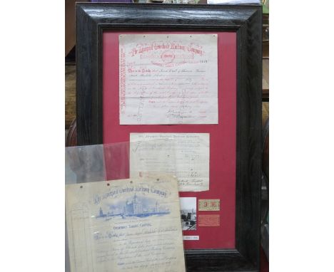 FRAMED DISPLAY RELATING TO THE LIVERPOOL OVERHEAD RAILWAY INCLUDING SHARE CAPITAL CERTIFICATE  