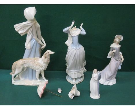THREE VARIOUS LLADRO FIGURES PLUS NAO FIGURE (ALL AT FAULT)