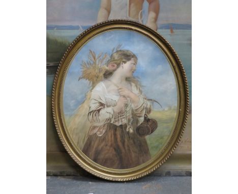 R A SMITH, OVAL FRAMED WATERCOLOUR- THE CLEANER, APPROXIMATELY 59cm x 48cm 