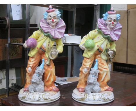 PAIR OF CAPODIMONTE STYLE CERAMIC CLOWN FIGURES 