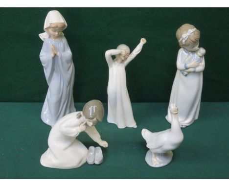 FIVE VARIOUS GLAZED CERAMIC NAO FIGURES 