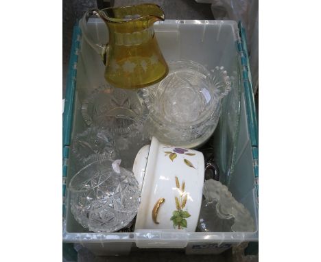SUNDRY LOT INCLUDING GLASSWARE, TWO WORCESTER SOUP TUREENS AND FLORAL RUG, ETC.