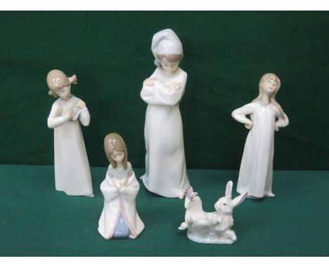 FIVE VARIOUS GLAZED CERAMIC LLADRO FIGURES (ONE AT FAULT) 