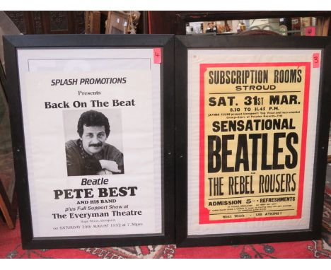 TWO FRAMED PETE BEST POSTERS AND FRAMED BEATLES POSTER FOR THE SUBSCRIPTION ROOMS