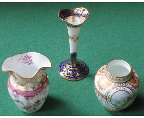 ROYAL CROWN DERBY HANDPAINTED AND GILDED CERAMIC VASE BY W E J DEAN, PLUS CROWN STAFFORDSHIRE VASES AND SPODE VASE 