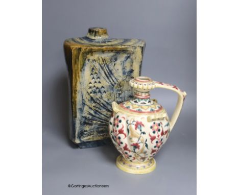   A Zsolnay Pecs polychrome ewer and a Zsolnay studio vase, height 34cm