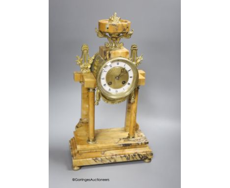   A 19th century French marble and gilt metal mantel clock, with key and pendulum, height 42.5cm
