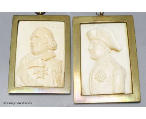   A pair of 19th century carved ivory portrait reliefs, Napoleon and Louis XVIII, 6 x 8.5cm