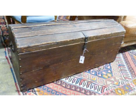   A Victorian pine domed top trunk, length 104cm, depth 36cm, height 43cm