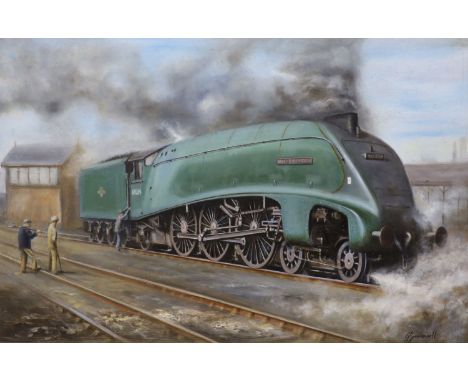   J. Greenwell, oil on board, Portrait of the locomotive Lord Farrindon, signed, 39 x 60cm