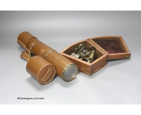   A Stanley sextant, 1884 and a Broadhurst Clarkson &amp; Co. three-draw spotting telescope with calf grip and case