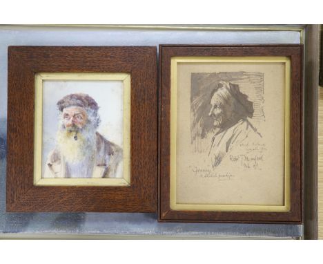   Robert Mumford (1895-1939), ink and wash, Granny, a sketch, signed and dated '95, 20 x 15cm and an unsigned watercolour of 