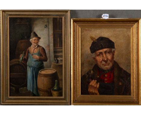 A. Wautter / H. Pierre (Maler des 20. Jhs.). Pfeifenraucher und Weinprobe. Öl/Holz bzw. Lw., gerahmt, li./o. bzw. re./o./sign