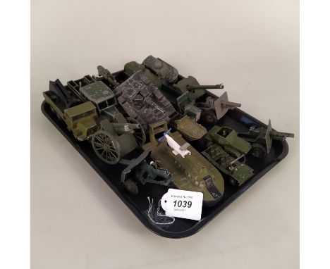 A selection of vintage military related vehicles and canon etc, mainly Dinky (all playworn condition)