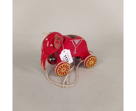 A vintage Swedish 'Brio' wooden pull along elephant, 6 1/2" long