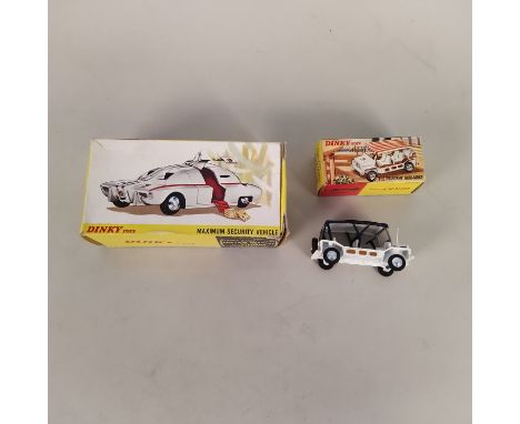 Dinky Toys 105 Maximum Security vehicle with crate box, a Dinky Toys 106 (box only) plus Dinky Toys mini moke
