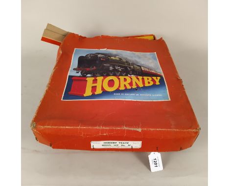 A boxed Hornby good set No.5, includes clockwork engine and tenders (playworn condition and box distressed)