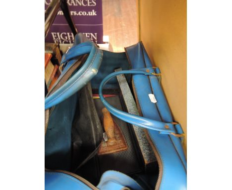 A vintage Dunlop bag, flatware, flat iron etc