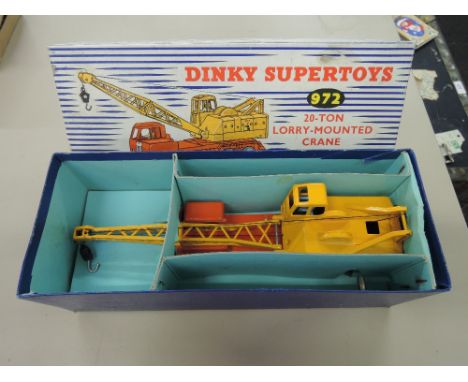 A Dinky Supertoys die-cast, 20ton lorry mounted crane Coles, in original blue and white striped box No 972
