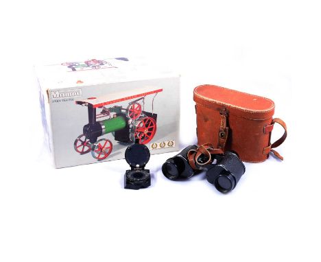 Boxed Mamod Steam Tractor, TE1A, boxed; pair of binoculars with case; CJY compass.