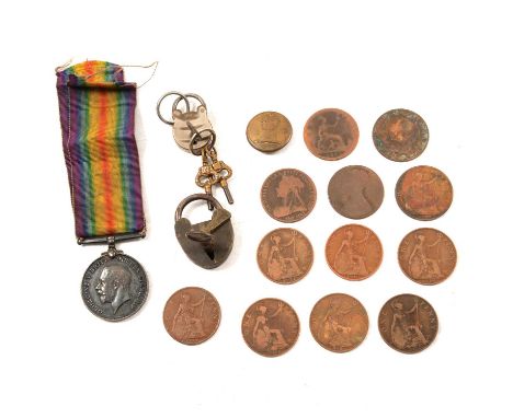 British War Medal 1914-1918, 37989 Pte W Walker, Durham Light Infantry, with ribbon; a fusiliers button; two MFBC tokens; two