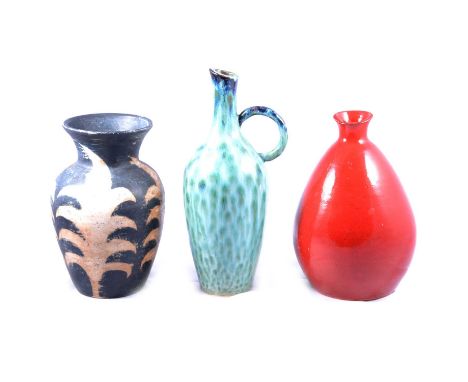 Nine assorted modern ceramic decorative vessels, various forms and glazes.