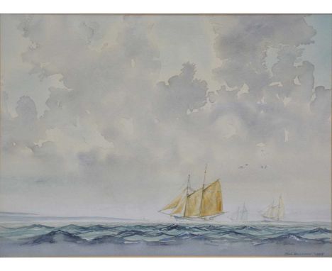 John Holloway,Seascape with sailing barges,watercolour, signed and dated 1999,27x37cm.