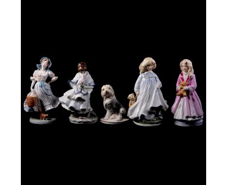 Ten assorted china figurines including Royal Doulton Faith, Hope, and Charity, HN3082, HN3087, HN3061; Royal Worcester 'Grand