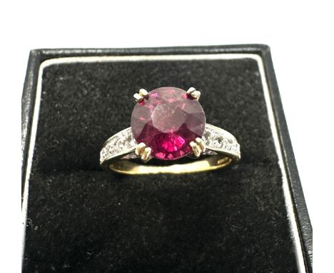 9ct gold rhodolite garnet &amp; white topaz pink  ring weight 3.3g 