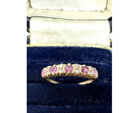 9ct Gold Ruby Five Stone Ring With Diamond Spacers (1.3g) 