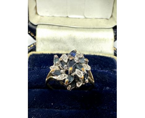 9ct Gold Sapphire &amp; Diamond  Cluster Ring (2.7g) 