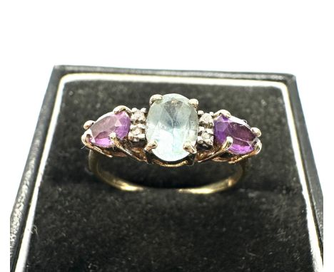 9ct gold tourmaline amethyst &amp; diamond ring weight 2.1g 