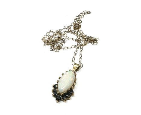 9ct Gold Opal &amp; Sapphire Pendant Necklace (1.4g) 