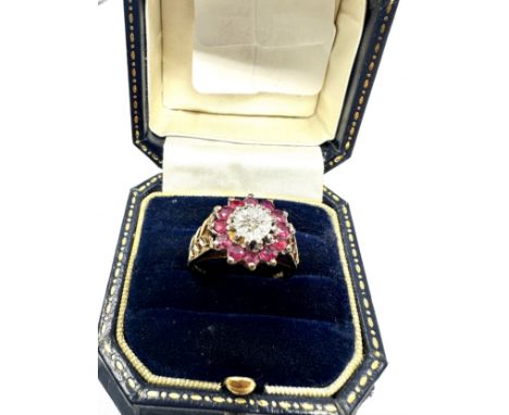 9ct gold diamond &amp; ruby ring (5g) 