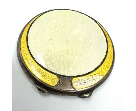 silver &amp; enamel compact mirror cracked enamel chip 