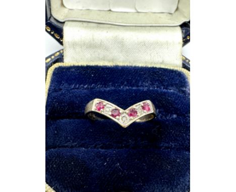 9ct Gold Ruby &amp; Diamond Wishbone Ring (1.4g) 