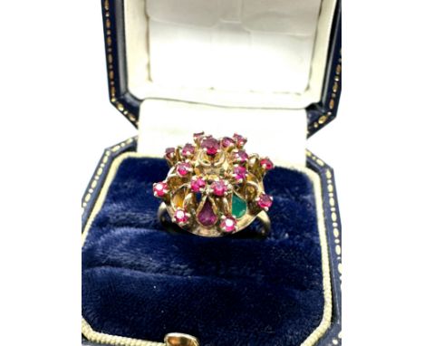 14ct Gold Multi-Gemstone Dress Ring Set With Ruby, Sapphire, Chrysoprase, Tiger's Eye &amp; Citrine (5.2g) 