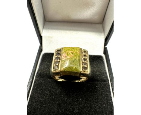 9ct gold smoky quartz and unakite statement ring (4.7g) 