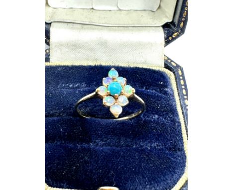 9ct Gold Turquoise &amp; Opal Cluster Dress Ring (1.3g) 