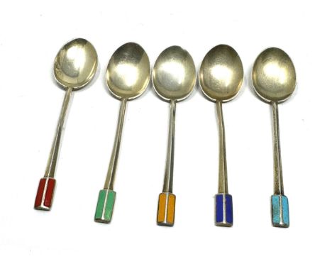 5 Vintage silver &amp; enamel tea spoons 