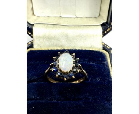 9ct Gold White Opal &amp; Sapphire Oval Halo Ring (1.5g) 