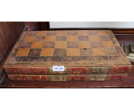 Book design chess board/backgammon box with gaming counters and a selection of collectors pens