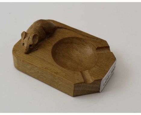 Robert Thompson "Mouseman" of Kilburn, an oak ashtray, with signature carved mouse, 10cm x 7cm