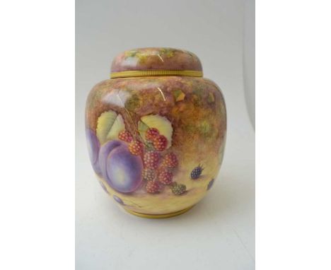 A Royal Worcester bone china ginger jar & cover, hand painted in he round with fruit in a mossy bank, by J. Reed, reference n