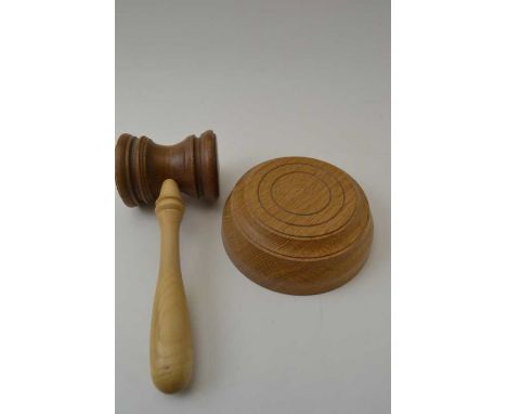 A gavel with turned oak block, head 6cm diameter