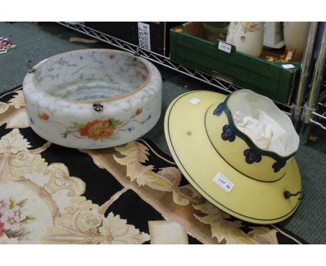 Two decorative glass ceiling light shades in the Art Deco manner