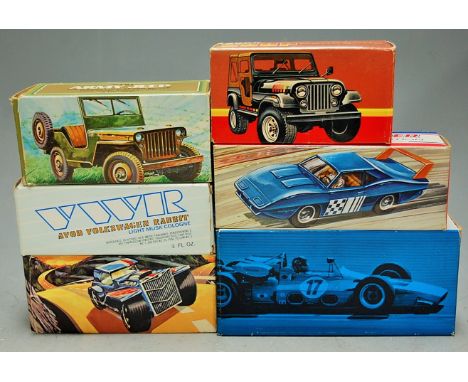 Avon Products, Car Replicas in Glass &amp; Plastic inc Aftershave/Talc, all Mint Boxed &amp; Unused as issued. (USA issue Mid